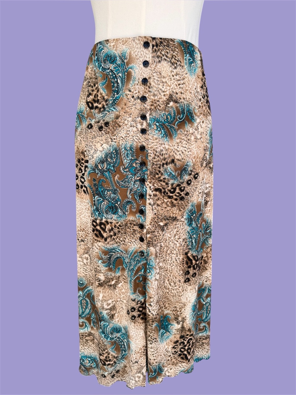 Vintage 90s Y2K Leopard Paisley Whimsy Western Boho Southwest Country Midi Skirt
